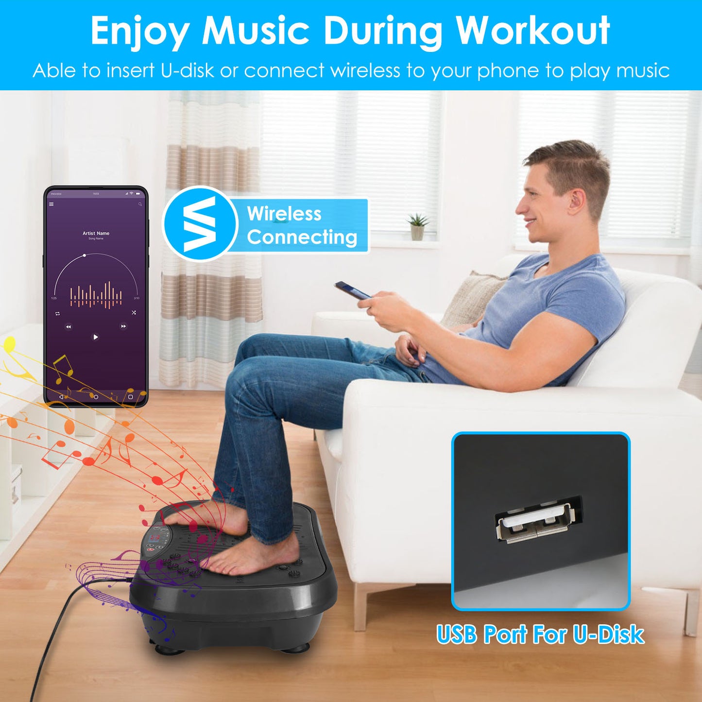 Vibration Plate Exercise Machine – Whole Body Fitness Platform with 120 Speeds, Timer, Resistance Bands & Remote Control (Max 330 lbs)