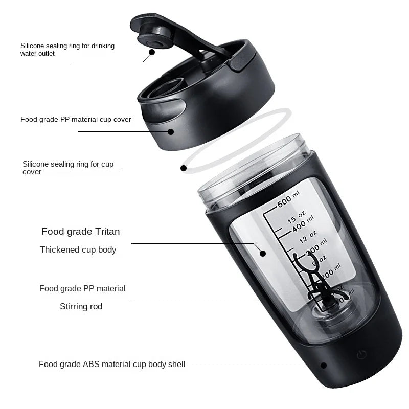 Portable Electric Protein Shaker Bottle 650ml – USB Rechargeable, Fully Automatic, BPA-Free, Smooth Mix