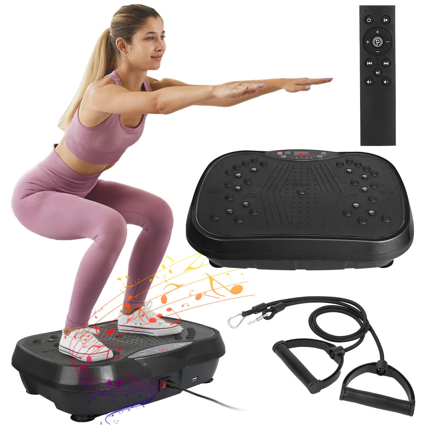 Vibration Plate Exercise Machine – Whole Body Fitness Platform with 120 Speeds, Timer, Resistance Bands & Remote Control (Max 330 lbs)