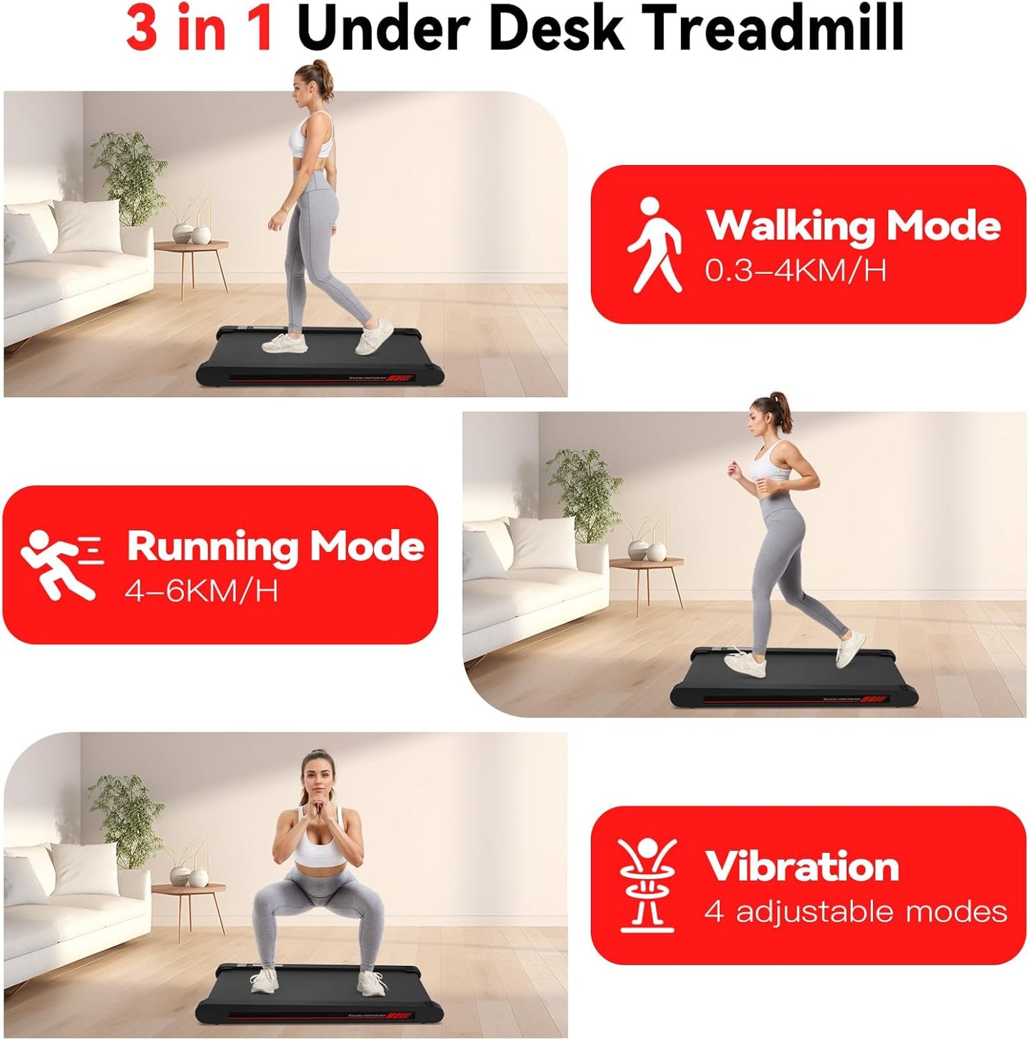 3-in-1 Under Desk Walking Treadmill – Portable Walking Pad with APP & Remote for Home and Office