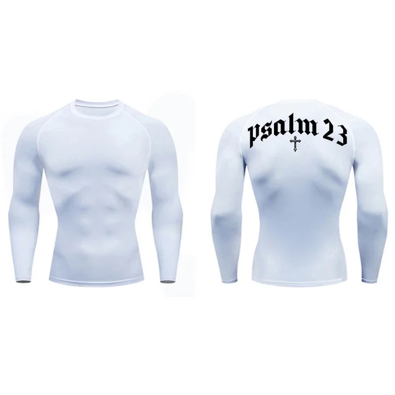 Psalm 23 Cross Print Men’s Gym & Fitness Compression Tee – Quick-Dry Short Sleeve (S-3XL)