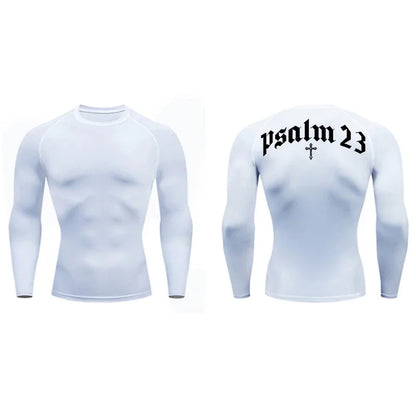 Psalm 23 Cross Print Men’s Gym & Fitness Compression Tee – Quick-Dry Short Sleeve (S-3XL)