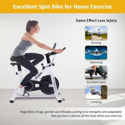 Indoor Stationary Spin Bike – Home Exercise Bike with LCD Monitor & Comfortable Seat for Cardio & Fitness Training