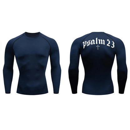 Psalm 23 Cross Print Men’s Gym & Fitness Compression Tee – Quick-Dry Short Sleeve (S-3XL)