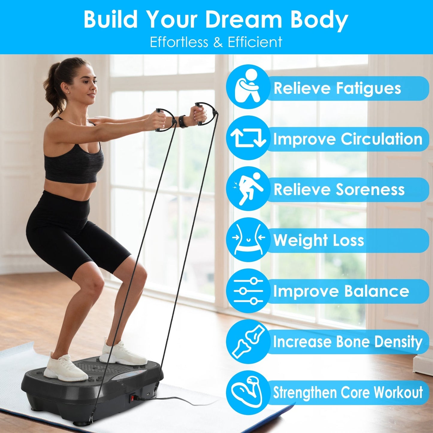 Vibration Plate Exercise Machine – Whole Body Fitness Platform with 120 Speeds, Timer, Resistance Bands & Remote Control (Max 330 lbs)
