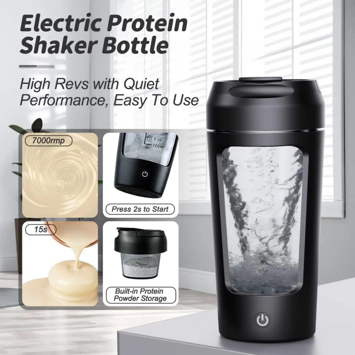 Portable Electric Protein Shaker Bottle 650ml – USB Rechargeable, Fully Automatic, BPA-Free, Smooth Mix