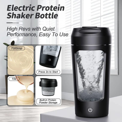 Portable Electric Protein Shaker Bottle 650ml – USB Rechargeable, Fully Automatic, BPA-Free, Smooth Mix