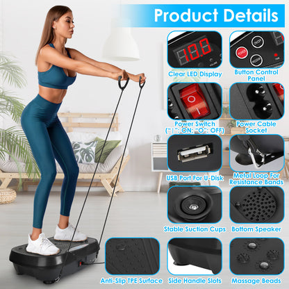 Vibration Plate Exercise Machine – Whole Body Fitness Platform with 120 Speeds, Timer, Resistance Bands & Remote Control (Max 330 lbs)
