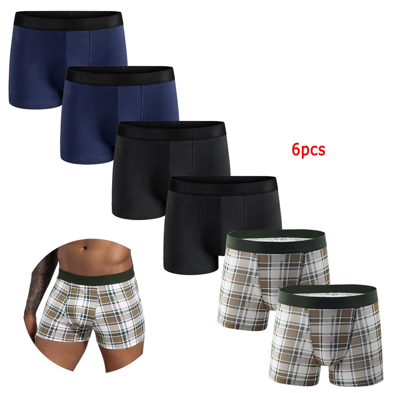 Men’s 6-Piece Cotton Boxer & Underwear Set – Premium Shorts for Home