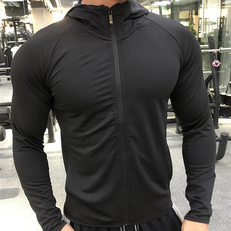 New Winter Autumn Hoodies Sport Shirt Men Hat Zipper Running Jackets Fitness Gym Sports Clothing Sport Top Men'S Sportswear 2022