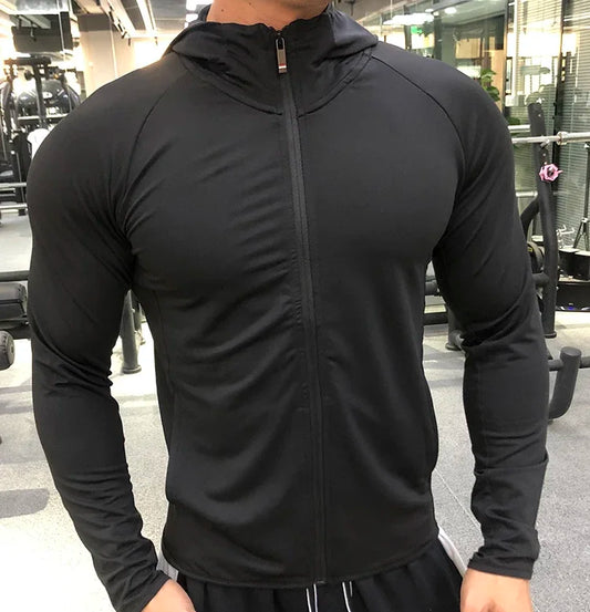 New Winter Autumn Hoodies Sport Shirt Men Hat Zipper Running Jackets Fitness Gym Sports Clothing Sport Top Men'S Sportswear 2022