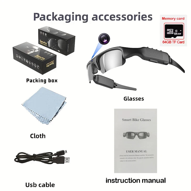 Smart HD 1080P Glasses Camera – Polarized Sports Cam for Outdoor Adventure, Biking & Safety