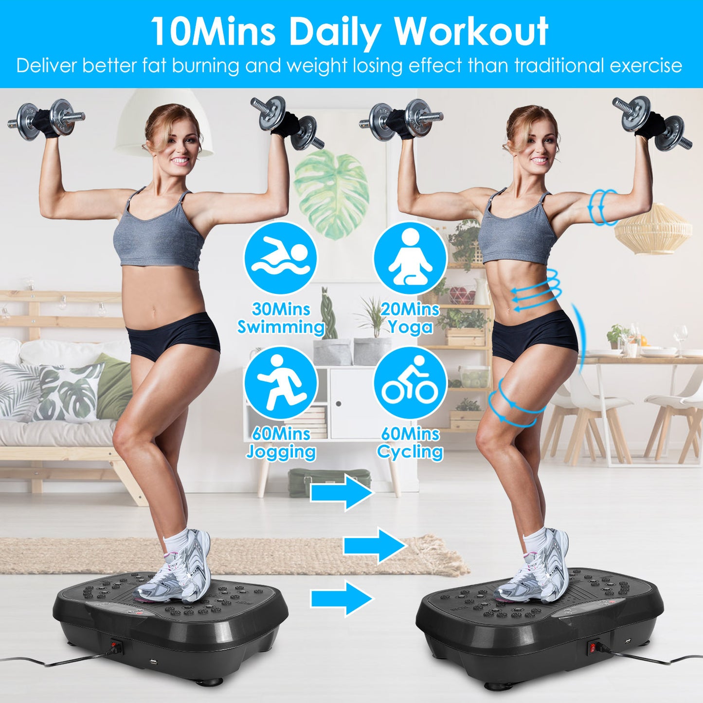 Vibration Plate Exercise Machine – Whole Body Fitness Platform with 120 Speeds, Timer, Resistance Bands & Remote Control (Max 330 lbs)