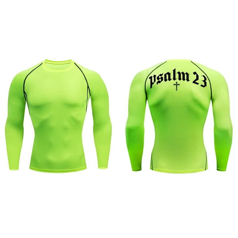 Psalm 23 Cross Print Men’s Gym & Fitness Compression Tee – Quick-Dry Short Sleeve (S-3XL)