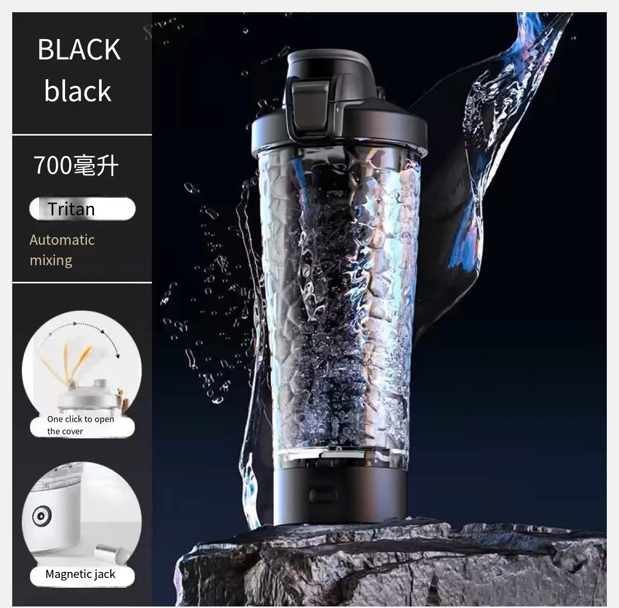 Portable Electric Protein Shaker Bottle 650ml – USB Rechargeable, Fully Automatic, BPA-Free, Smooth Mix