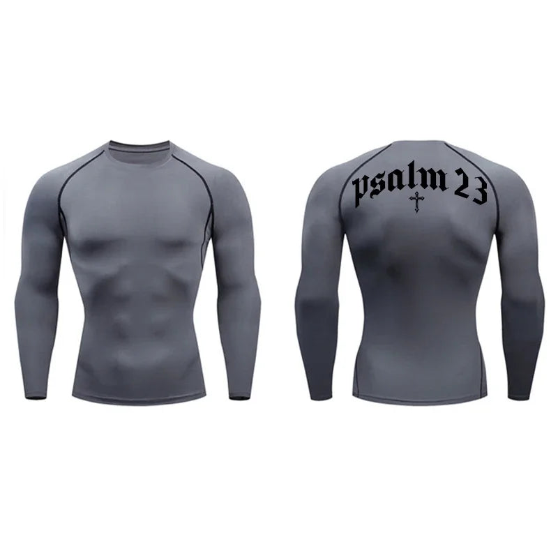 Psalm 23 Cross Print Men’s Gym & Fitness Compression Tee – Quick-Dry Short Sleeve (S-3XL)