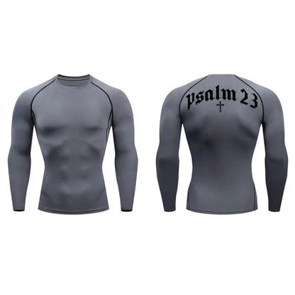 Psalm 23 Cross Print Men’s Gym & Fitness Compression Tee – Quick-Dry Short Sleeve (S-3XL)