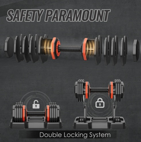 Adjustable Dumbbell Set – 10-in-1 Black Dumbbells, 55 lb, Fast Gear Adjustment for Full-Body Home Workouts