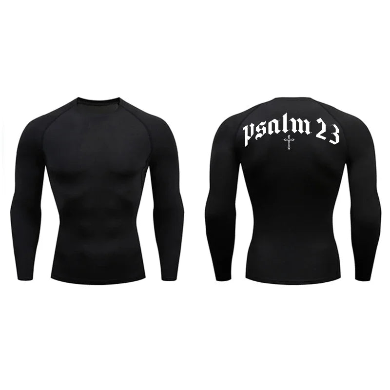 Psalm 23 Cross Print Men’s Gym & Fitness Compression Tee – Quick-Dry Short Sleeve (S-3XL)