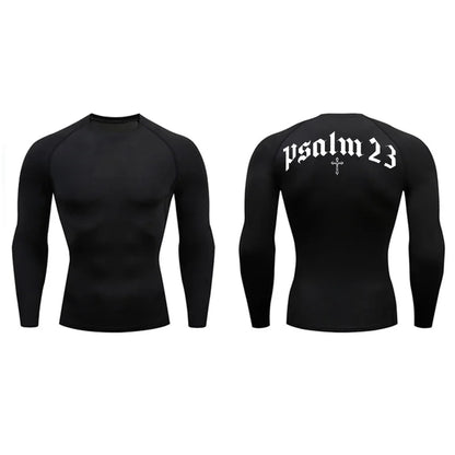 Psalm 23 Cross Print Men’s Gym & Fitness Compression Tee – Quick-Dry Short Sleeve (S-3XL)